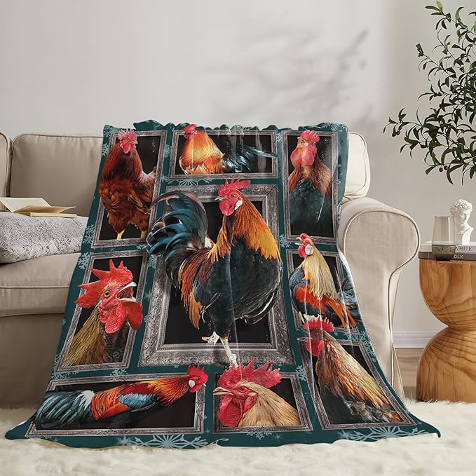 Tijuboni Rooster Chicken Throw Blanket Rooster Gifts for Girls Boys Women Men Kids Adults Soft Flannel Fleece Blanket for Couch Sofa Bed Home Decor 40"x50"