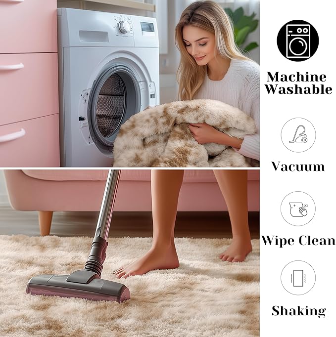 ONASAR Runner Rugs for Bedroom Living Room, Tie-Dyed Beige 2x6 Washable Bedside Hallway Fluffy Area Rug, Ultra Soft Plush Furry Faux Fur Non Slip Floor Carpet for Nursery Kids Dorm Closet Home Decor