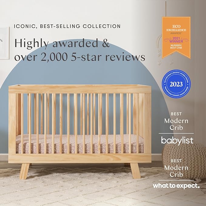 babyletto Hudson 3-in-1 Convertible Crib with Toddler Bed Conversion Kit in Natural, Greenguard Gold Certified