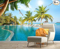 Palm Trees and Blue Sky Summer Island Wall Mural Wallpaper for Bedroom 137" x 100"