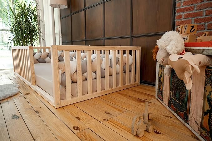 Montessori Floor Bed Full Size 54x75 / Height 18.9'' | Pine Tree Toddler Bed Frame, Wood Bed Frame | Gift for Kids Room Decor (Full)