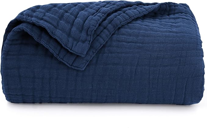 Love's cabin 6 Layer 100% Cotton Muslin Blanket, 50"x60" Throw Muslin Blanket for Couch Bed, Lightweight and Breathable Cotton Gauze for Adult, Dark Blue