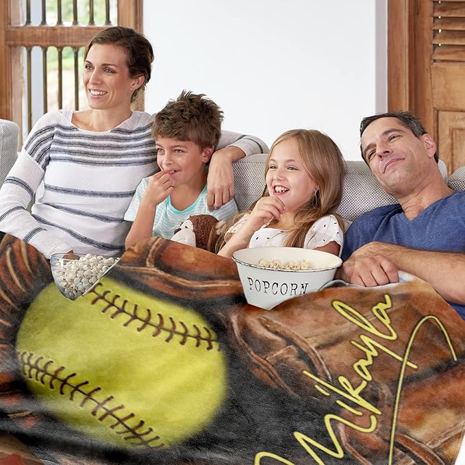 Personalized Baby Softball Blanket: Custom Bedding for Kids Soft Ball Throw Blankets - Perfect Newborn Gift Infant Swaddling Blanket with Name 30x40inch