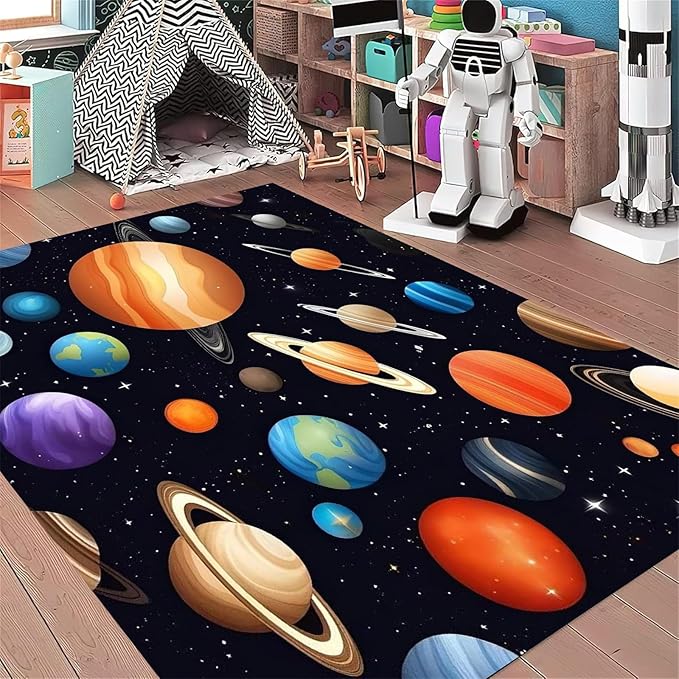 Kids Carpet Outer Space Rug,3x5ft,3D Galaxy Universe Planet Area Rugs Kids Bedroom Space Carpet Universe Solar System Planet Theme Carpets for Living Room Nursery Room Toddler Classroom Decor