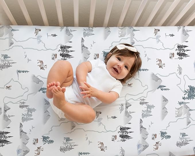 Crib Sheets Neutral - Fitted Baby Crib Sheets Bed for Girl Boy - 2 Pack Standard & Toddler Mattress - Buttery Soft Organic Cotton Blend (Arctic Journey)
