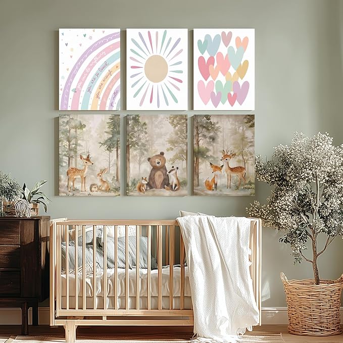 LLEEMPI Framed Woodland Nursery Wall Decor Set of 3, Cute Forest Animal Wall Art, Bear Fox Deer Watercolor Canvas Prints, Vintage Nature Poster Prints for Kids Bedroom Bathroom Playroom 12x16 Inch