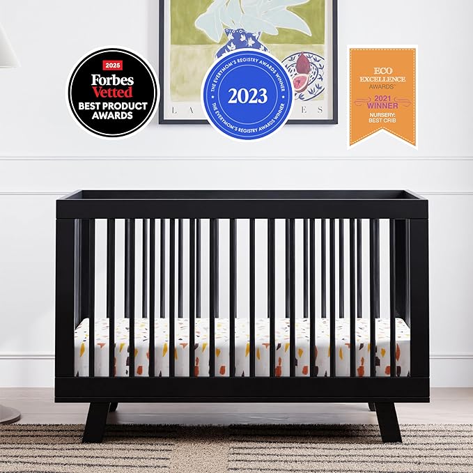 Babyletto Hudson 3-in-1 Convertible Baby Crib - GREENGUARD Gold Certified Convertible Crib to Toddler Bed & Daybed - Wooden Baby Bed with 4 Adjustable Mattress Heights - Easy to Assemble - Black