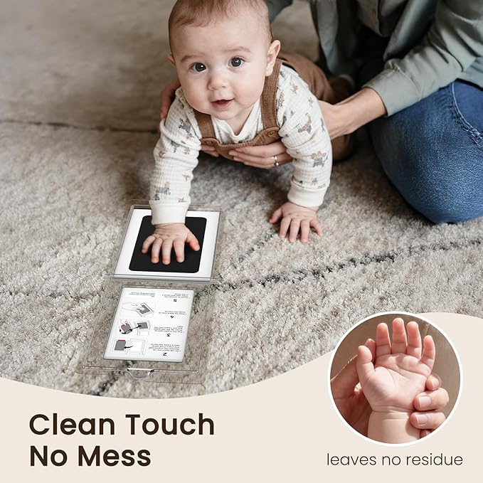 Inkless Handprint & Footprint Keepsake Kit, Clean Touch, Non-Toxic Ink Pad with Solid Wood Frame, Perfect Baby Shower Gift & Family Memory Frame