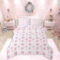 Feelyou Pink Christmas Bedding Set Soft for Boys Girls, Bow Candy Comforter Set Toddler Size Star Snowflake Duvet Quilt Microfiber Bedroom Decor 2 Pcs with 1 Pillow Cases
