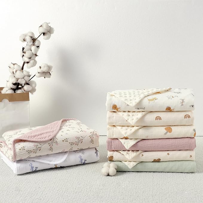 CREVENT 30''X40'' Organic Muslin Cotton Baby Blanket for Newborns, Soft Mink Backing, Essential for Baby Shower Birthday Gift - Animal 75X100cm