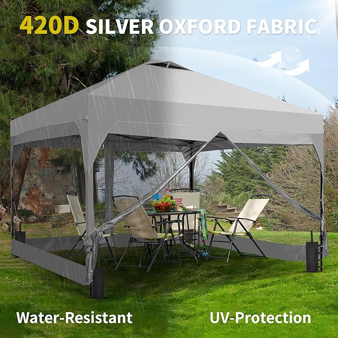 GDY 12x12FT Pop Up Canopy Tent with One Push Setup, Easy Setup Gazebo with 4 PVC Transparent Sidewalls for Events, Parties, Camping, White.