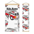 Personalized Kids Name Growth Chart Ruler for Wall Wood Frame Height Measure Chart 13.4x56 in Linen Hanging Height Growth Chart Fire Truck Kids Room Decor