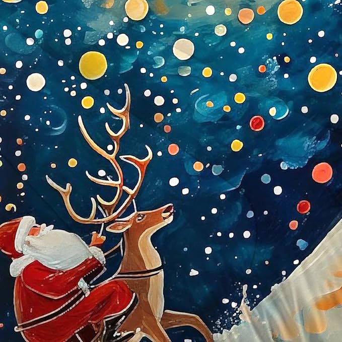 Christmas Comforter Set Queen: Blue Galaxy Bedding for Women Girls Teens Bedroom Festival Gift Santa Claus Xmas Deer Quilt Set 1 Comforter & 2 Pillowcases