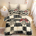 Christmas Duvet Cover King Size Retro Christmas Bell Gingham Bedding Set 3 Pieces Kids Boys Girls Xmas Happy Holiday Checked Pattern Comforter Cover with Zipper Closure