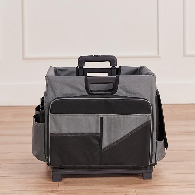 ECR4Kids Universal Rolling Cart with Canvas Organizer Bag, Mobile Storage, Black
