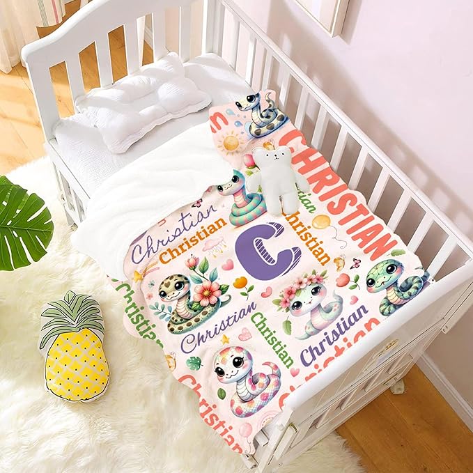 Personalized Custom Snake Preschool Blanket Gifts for Baby Toddler Kids Boys Girls - Customized Snake Super Soft Lightweight Flannel Sheets Decor for Crib Nap Couch - 30"x40" for Baby/Pets