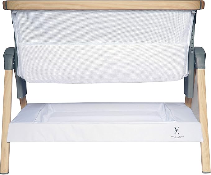 Venice Child California Dreaming Bedside Crib Bassinet w/Travel Case, Bamboo Bassinet Sheet, Removable Bamboo Compressed Cotton Mattress, Height Adjustable, Easy Clean - White