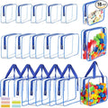 18 Packs Large Toy Storage Bags with Labels, Clear PVC Bags Travel Waterproof Kids Toy Organizer Bags with Zipper for Building Blocks Puzzle Kids Books (Blue-3 Size)