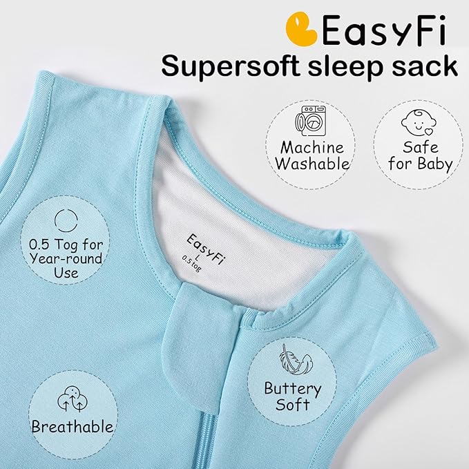 Supersoft Rayon Made from Bamboo Sleep Sack 3-6 Months Newborn Sleep Sack 0-3 Months 0.5 Tog Lightweight Baby Wearable Blanket with 2-Way Zipper Summer Unisex Sleeping Bag for Babies - Blue