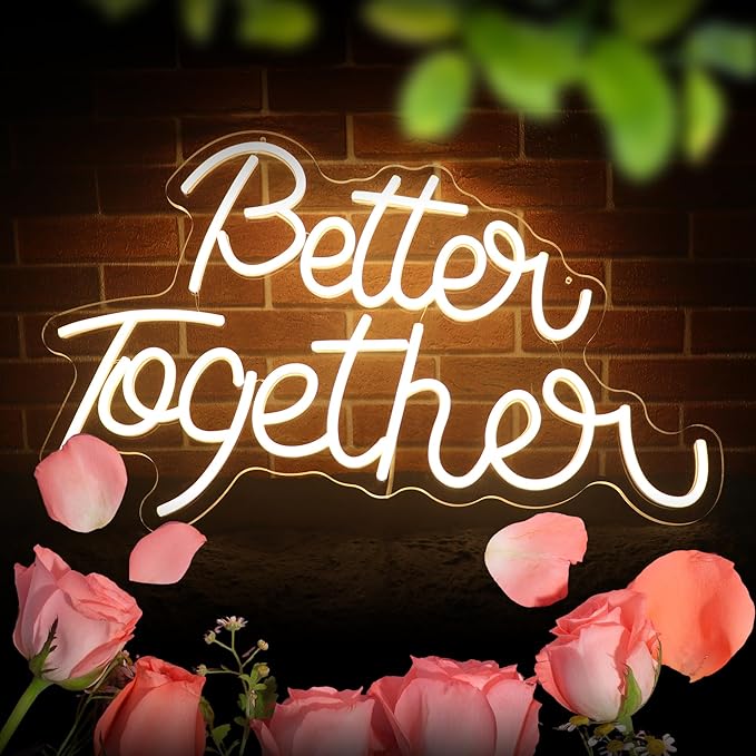 Better Together Neon Sign for Wall Decor Neon Lights for Teen Bedroom Decor Art Light Up Sign LED Neon Signs for All Party Reunion Decoration USB 21.7x13.8 Inch(warm white)