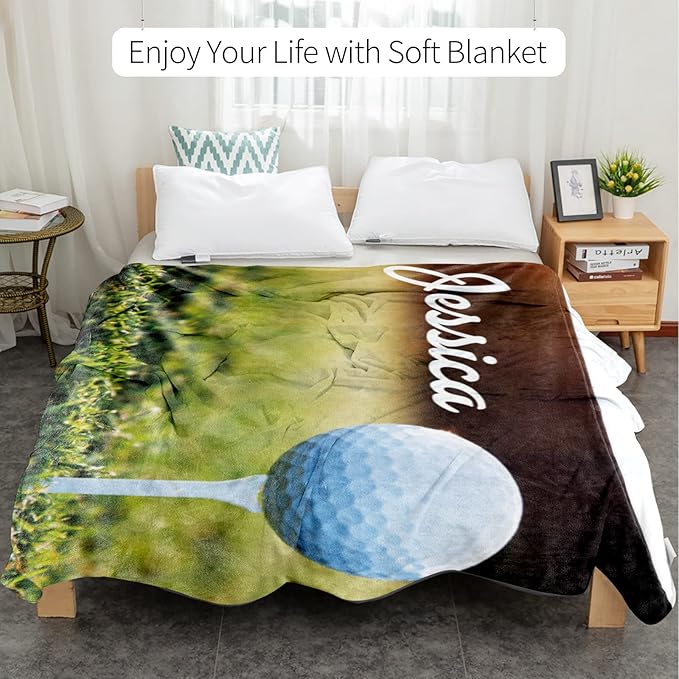 Personalized Golf Blanket Name and Number: Custom Golf Throw Blankets Super Soft Flannel Customized Name Softball Gifts for Kids Boys Girls Women Men Golf Lover(50" x 60" for Teen)
