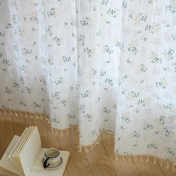 ENJOYBRIDAL Floral 84 Inch Curtains for Bedroom Living Room Drapes Boho Rod Pocket Semi Sheer Floor Length Window Curtains 2 Panel Sets Farmhouse Light Filtering Vintage Patterned Window Treatments