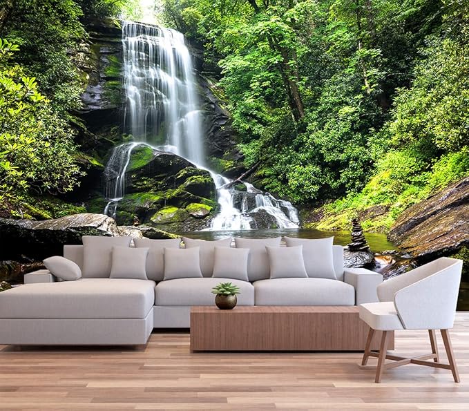195''x120''Cascading Waterfalls in Forest Wall Mural Large Wallpaper Mural Wall Decor for Bedroom, Living Room, Kids Room(Not Self-Adhesive)