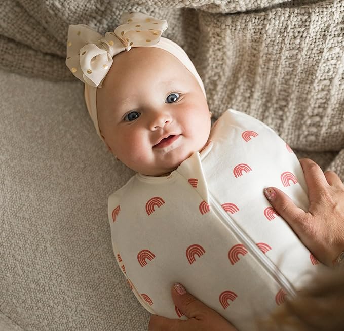 Tiny Twinkle Baby Sleep Sack 3-6 Months 1.0 TOG, Cotton & Elastane Wearable Blanket, Swaddle Transition Micro-Fleece, Machine Washable (Rainbows)