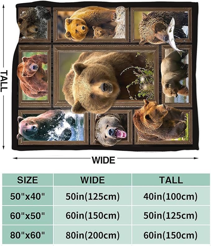 Tijuboni Bear Throw Blanket Bear Gifts for Girls Boys Women Men Kids Adults Soft Flannel Fleece Blanket for Couch Sofa Bed Home Decor 50"x60"