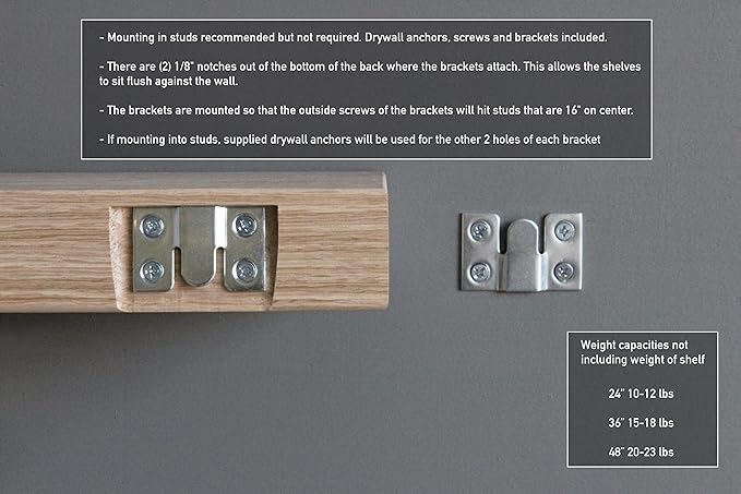 Urban Legacy Unfinished White Oak Floating Shelves | Easy to Install Accent Modern Floating Shelves with Floating Shelf Brackets| Set of 2, (48" x 7" x 2")