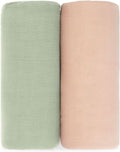 Comfy Cubs Muslin Swaddle Blankets Pack of 2 - 47 x 47 Inch Soft Cotton Baby Blanket Set, Large Multipurpose Wraps for Newborns - Self-Soothing Swaddles for Newborns - Sage & Blush