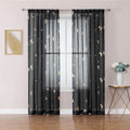 Jubilantex Black and Gold Butterfly Sheer Curtain Panels for Boys Girls Room, Linen Textured Metallic Print Patterned Voile Rod Pocket Curtain Drapes 95 Inch Long for Bedroom, 2 Panels
