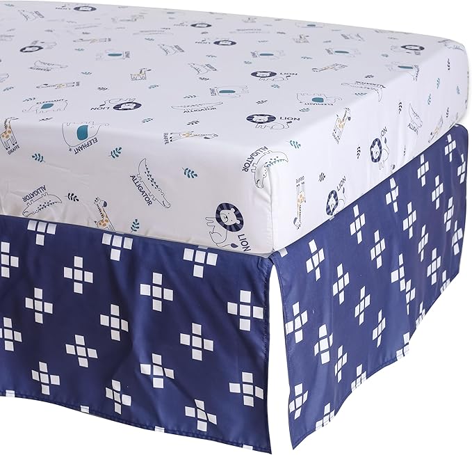 Elephant Crib Bedding Set for Boys, 5 Pieces Nursery Set Including Quilt/Fitted Sheet/Crib Skirt/Diaper Bag/Blanket, Grey/White