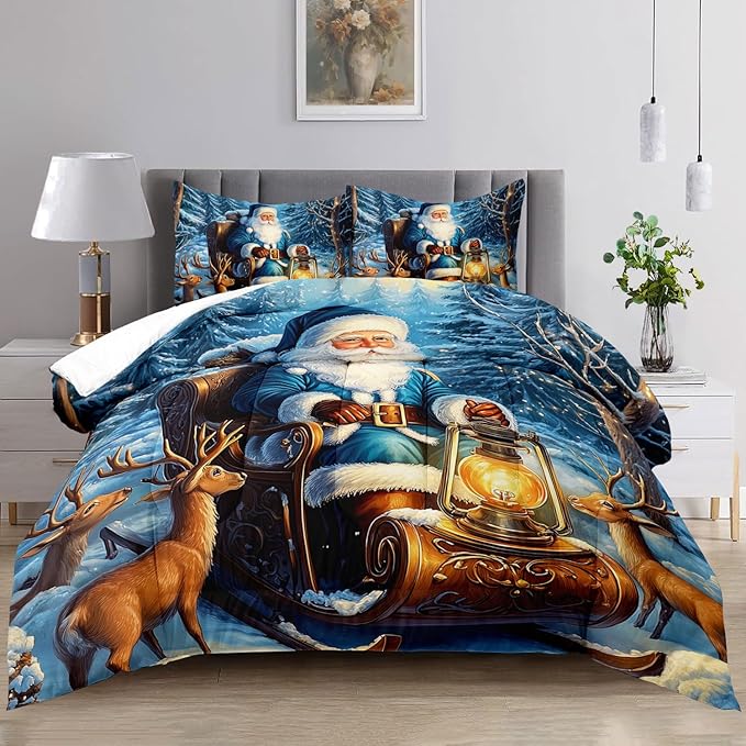 Raphus cucullatus Christmas Bedding Twin,Christmas Comforter Set,Santa Claus Decor Holiday Bedding Winter Quilt,Santa Claus Comforter Set,Snowflake Navidad Quilt Set,Cute Reindeer Quilt