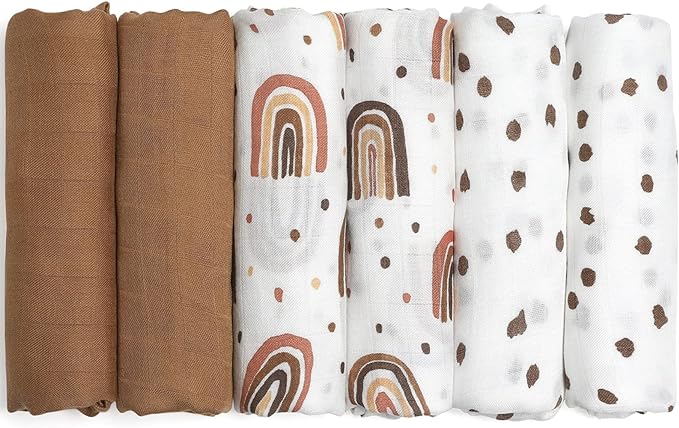 GLLQUEN BABY Receiving Blanket Boy Cotton Muslin Swaddle Blankets Girl Newborn Squares Breathable & Soft Thin Baby Blankets Cloths Double Absorbent Infant Swaddling Wrap - 6 Pack (Rainbow)