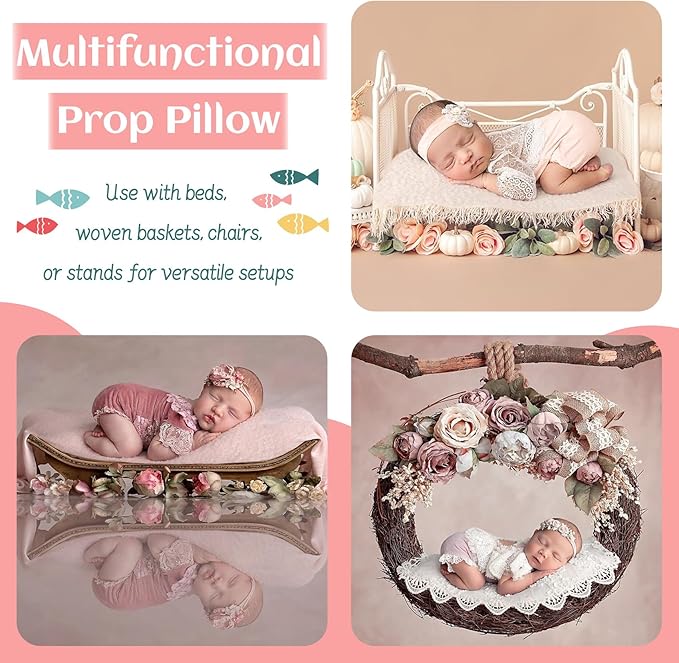 2PC Newborn Photography Butterfly Posing Pillow Basket Filler & Positioner for Babies DIY Newborn Professional Photography Prop White