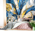 XMPMBM-Gold Abstraction Art Banana Leaf backsplash Large Decorative Wallpaper Graffiti Leaf Bedroom Bathroom Wall Mural- W 132" X H 92"（93 Square Foot）