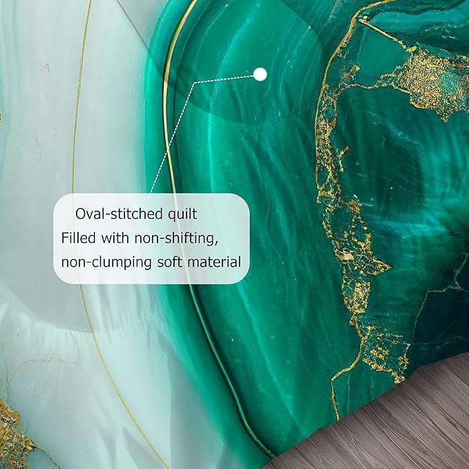 Comforter Set Green Marble: King Size Emerald Green Gold Glitter Bedding Set for Women Adult Girls Bedroom Abstract Turquoise Marbling Quilt Bed Sets 1 Comforter & 2 Pillowcases