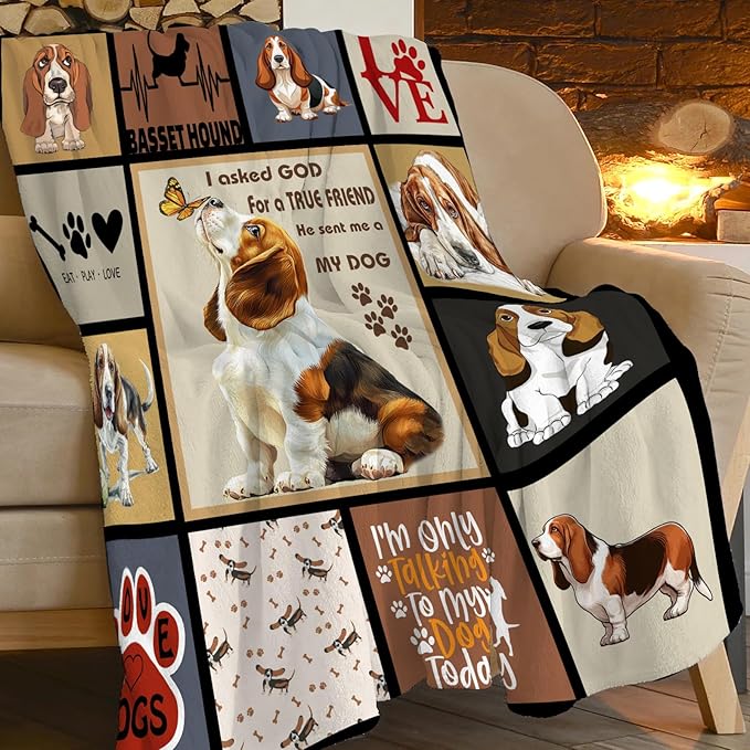 Cute Basset Hound Blanket My Friend The Basset Hounds Throw Blankets Gifts for Girls Boys Cozy Warm Soft Flannel Throws Plush Stuffed Animal Funny Pet Dog Fleece Blanket Gifts for Men Women 50"x60"