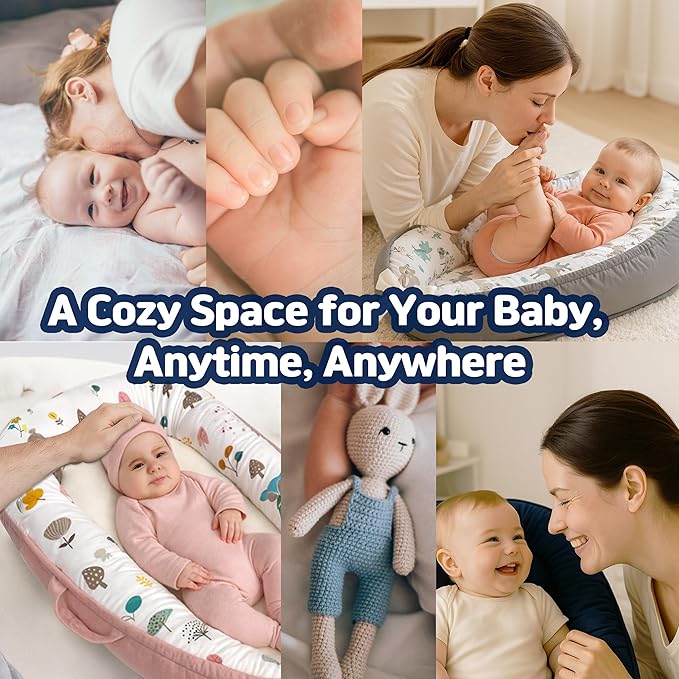 Baby Lounger for Newborn 0–24 Months, Baby Pillow & Baby Nest Lounger, Organic Cotton Breathable Infant Pillow, Portable Baby Nest for Home & Travel (Blue)