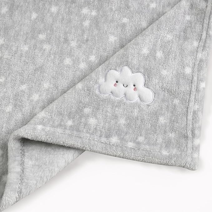 CREVENT 2Pcs 30''X40'' Cute Cozy Fluffy Warm Baby Blankets for Infants Toddlers' Bedding Crib Cot Stroller - Grey Cloud + Minky Flower