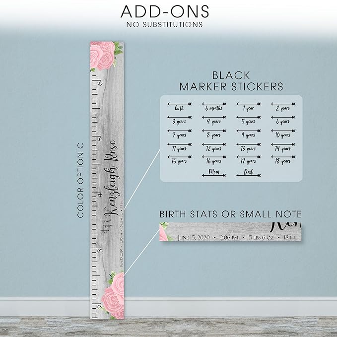 Wooden Kids Growth Chart Ruler for Boys and Girls (Haley)