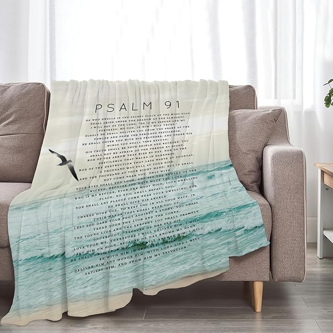 Tijuboni Psalm 91 Throw Blanket Christian Religious Gifts for Women Men Girls Boys Kids Adults Soft Flannel Fleece Blanket for Couch Sofa Bed Home Decor 40"x50"