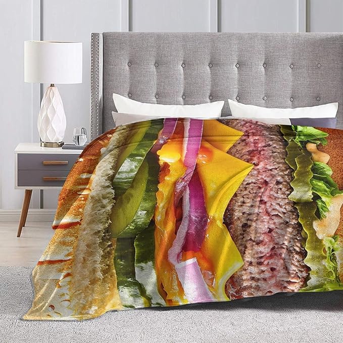 Hamburger Blanket for Girls Boys Funny Food Burger Throw Blankets Soft Cozy Warm Fuzzy Fleece Cheese Beef Pickles Bedding Flannel Throws Stuff Gifts for Kids Men Women Bedroom Decor 50"x40"