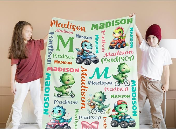 Personalized Dinosaur Truck Blanket Gifts for Girls Boys Women - Super Soft Cozy Warm Throw Sheet for Couch Bed Sofa Office Decor All Season 50"x60" for Teens