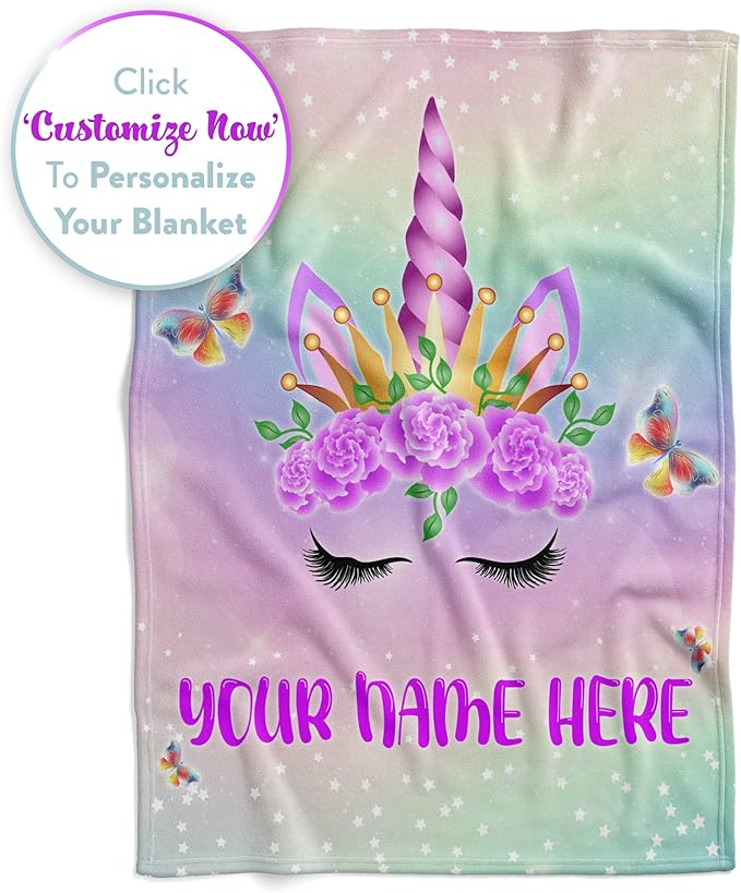 Personalized Unicorn Blanket for Girls | Kids Unicorn | Custom Plush Fuzzy Unicorns for Toddler | Customized Little Girl Throw Blankets | Girl Birthday (Sherpa – 60x80)