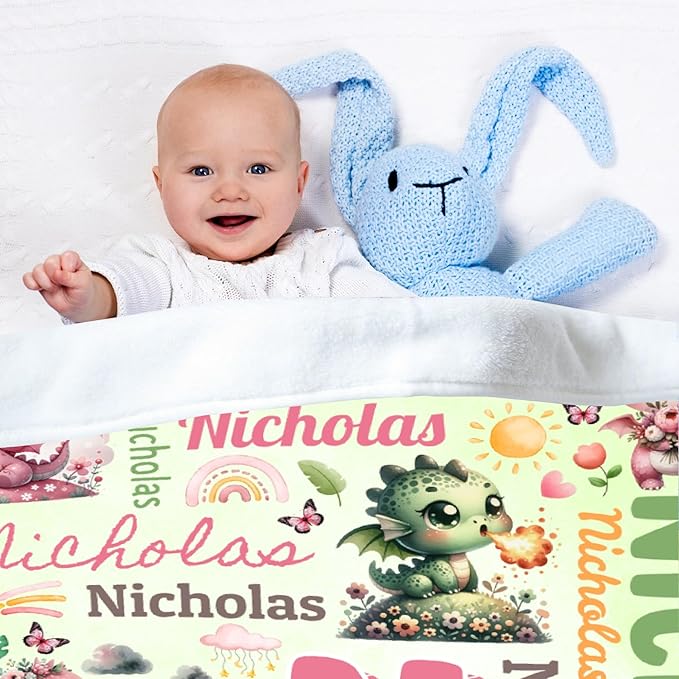 Personalized Custom Dragon Floral Preschool Blanket Gifts for Baby Toddler Kids Boys Girls - Customized Dragon Floral Soft Lightweight Flannel Sheets Decor for Crib Nap Couch - 30"x40" for Baby/Pets