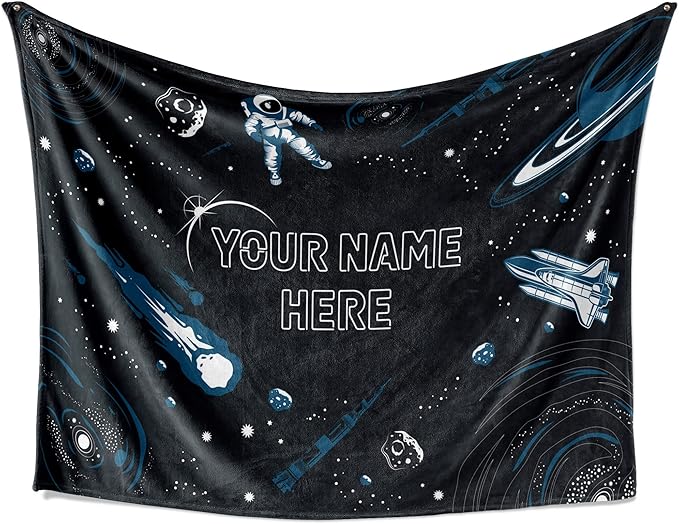 Personalized Space Blanket for Kids | Rocket Ship Sleeping Throw Blanket | Custom Kids Blanket | Soft Warm Blanket | Travel Blanket | Baby Blanket for Boys and Girls (Space V4, Fleece - 60x80)