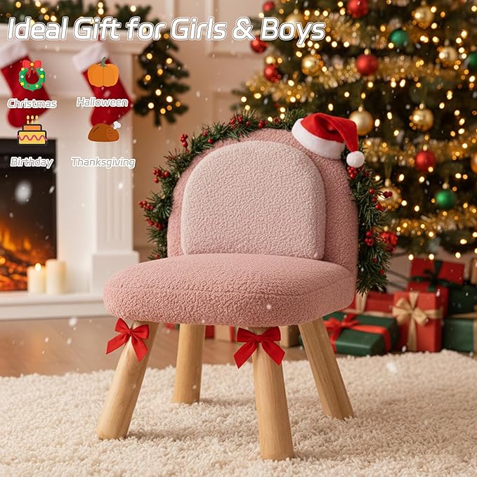 Kids Chair Toddler Chairs Comfy Sherpa Toddler Couch Sofa, Fluffy Kids Desk Chair for Drawing, Wooden Kid Reading Chairs, Boys Girls Desk Chairs for Bedroom/Playroom/Nursery/Gifts, Pink
