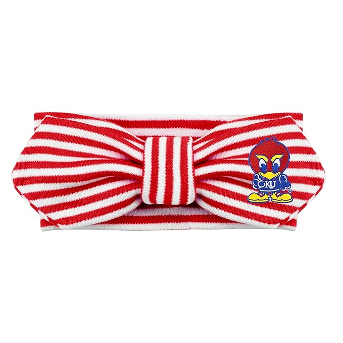 Creative Knitwear Kansas Jayhawks Infant Girls Red/White Striped Hair Knot Headband Embroidered Logo - Size Newborn - 4T
